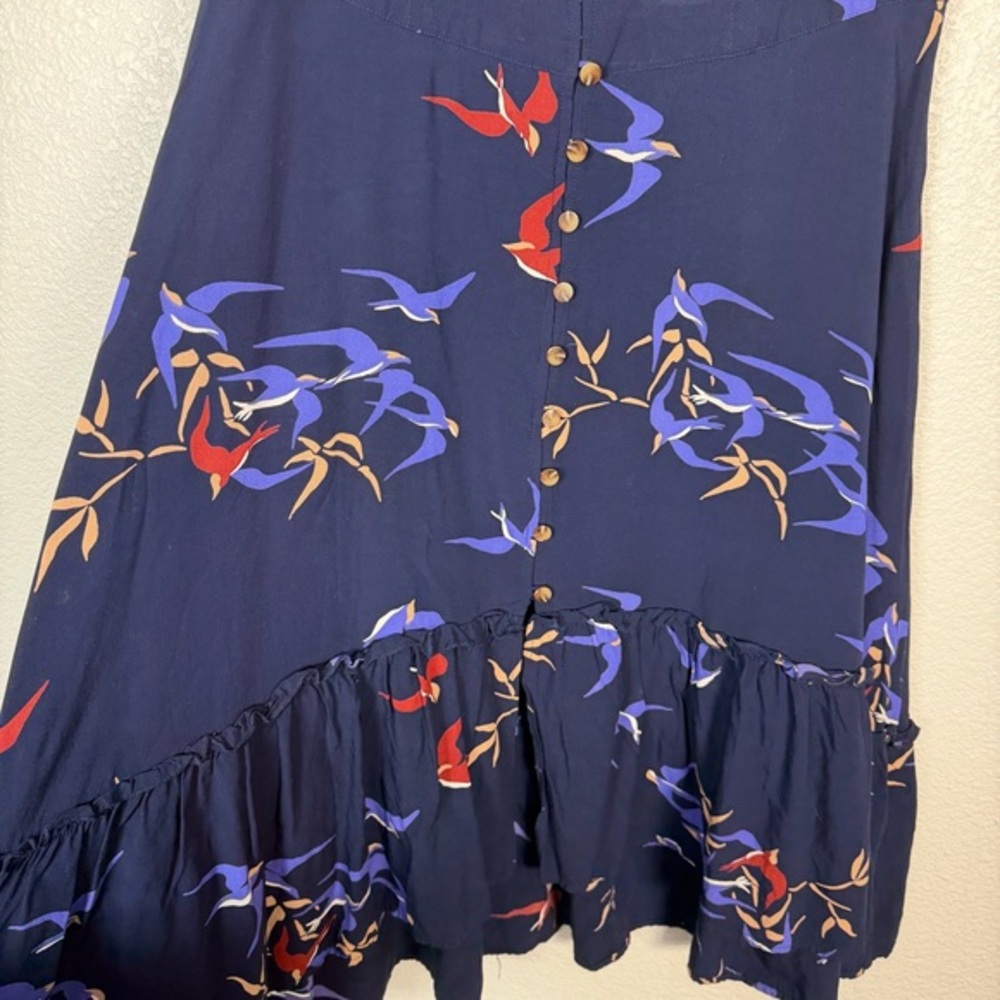 Anthropologie Maeve Size 4 Women's Merida Bird Print Midi Skirt Blue - Picture 4 of 11